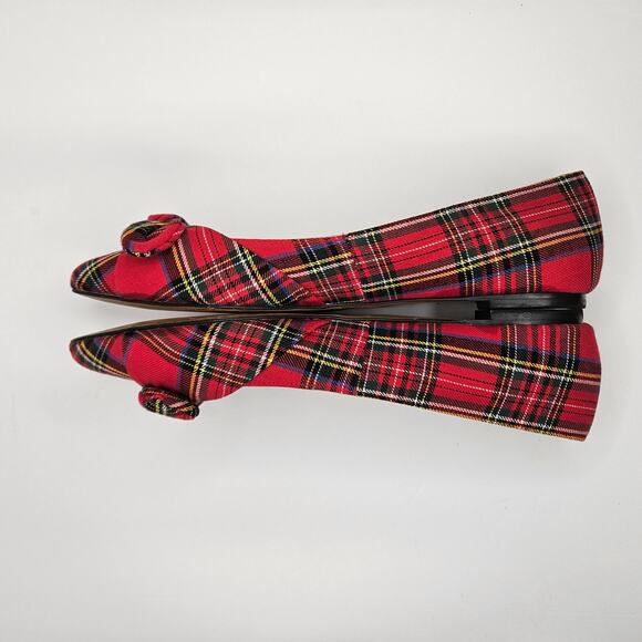 Red Tartan Plaid J. Jill‎ Simone Pointy Toe Flats With Bow Size 8.5 - Picture 2 of 8